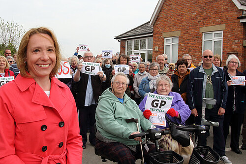 Helen at a Save Our GPs protest