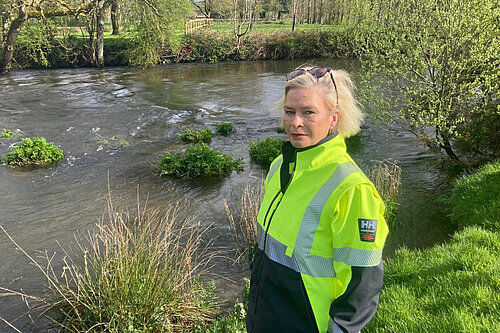 Rachel Gilmour MP at the site of a water test (2024)
