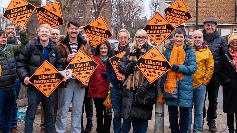 Lib Dem activists on Poynders Road in Thornton 