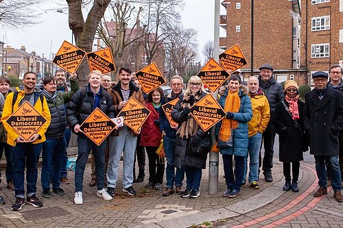 Lib Dem activists on Poynders Road in Thornton 