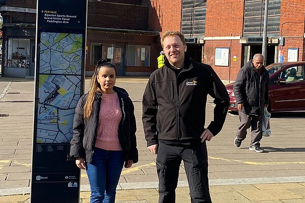 Cllrs Hannah and Charlie outside Alperton Station