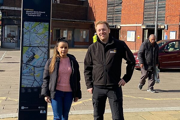 Cllrs Hannah and Charlie outside Alperton Station