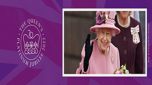 A banner celebrating the Queen's Platinum Jubilee.