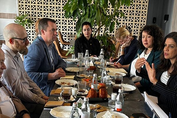 Calum Miller and other Liberal Democrats meet with Rula Shunnar, founder and Managing Partner of FORWARD