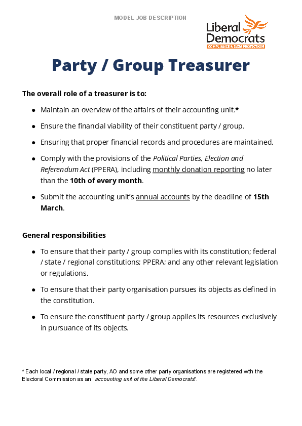 Treasurer Job Description