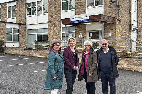 Claire Young MP with Thornbury Councillors outside the old health centre.