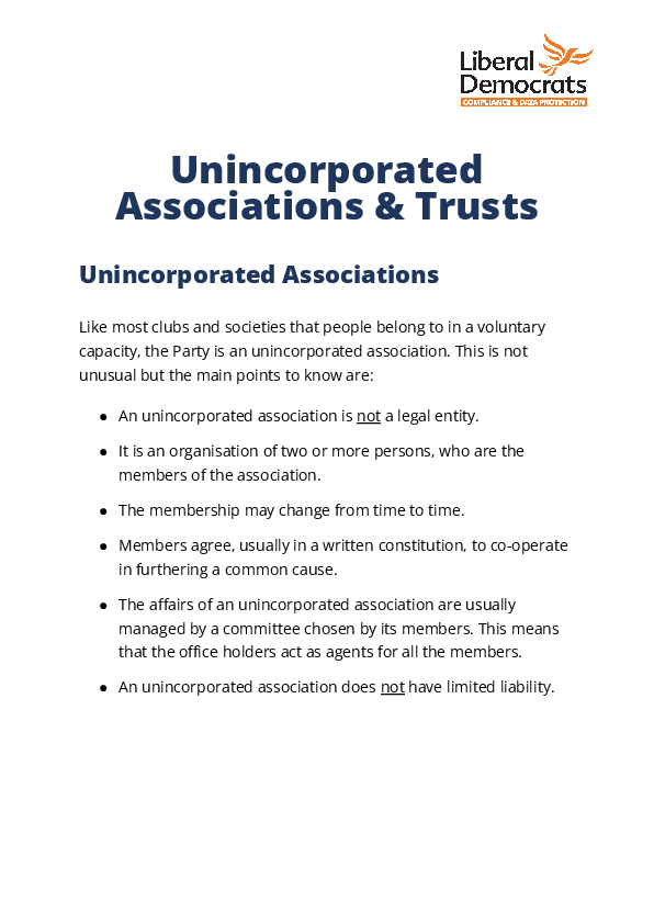 Unincorporated Associations and Trusts