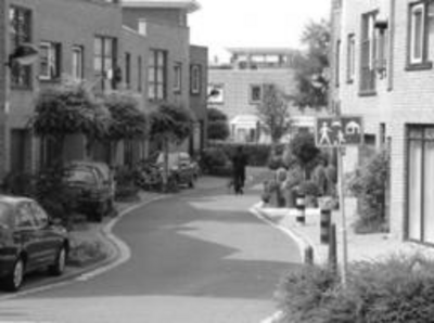 Striplaan in Rijswjik, Netherlands, is a new housing development. The design of the streets has kept speeds very low. Narrow carriageways, short sight lines and shared surfacing all help to stop motorists driving too fast (Photo: Transport 2000)