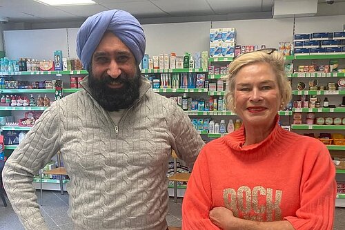 Rachel Gilmour MP with Max Punni from Alcombe and Porlock Pharmacies