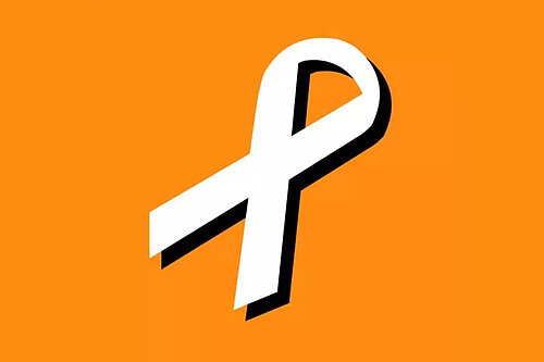 Graphic with white ribbon on orange background
