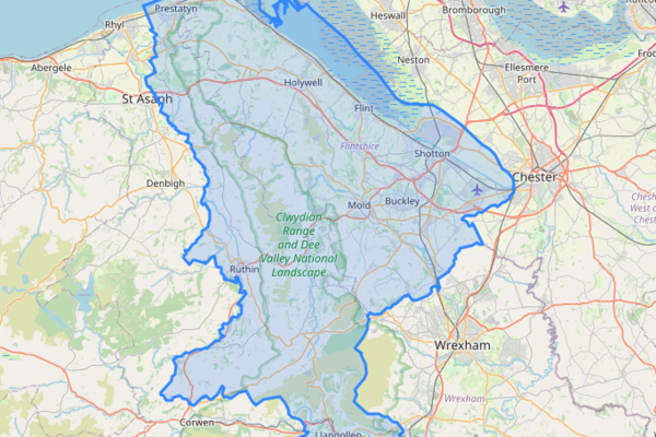 Map with the boundaries of Clwyd East and Flintshire