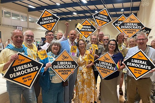 Cameron Thomas celebrates being elected Longlevens and Elmbridge's new MP