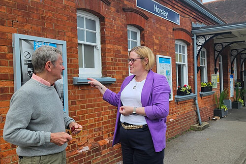 Zoe franklin at Horsley station talking