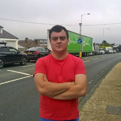 Aston Mannerings with gridlocked traffic running through Capel-le-Ferne