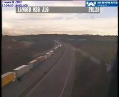 Motorway traffic during Operation Stack at J10 M20 Ashford