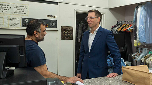 Rob Blackie pictured in a navy blazer and white shirt