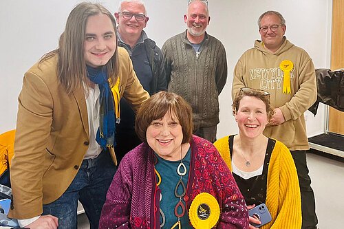 Newly elected Cllr Eileen Wilson with Cllrs Annika Osborne and Neil Gough and leaders of campaign