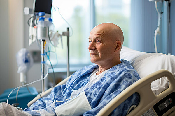 Cancer patient in a hospital bed