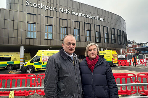Sir Ed Davey with Lisa Smart MP at Stepping Hill Hospital