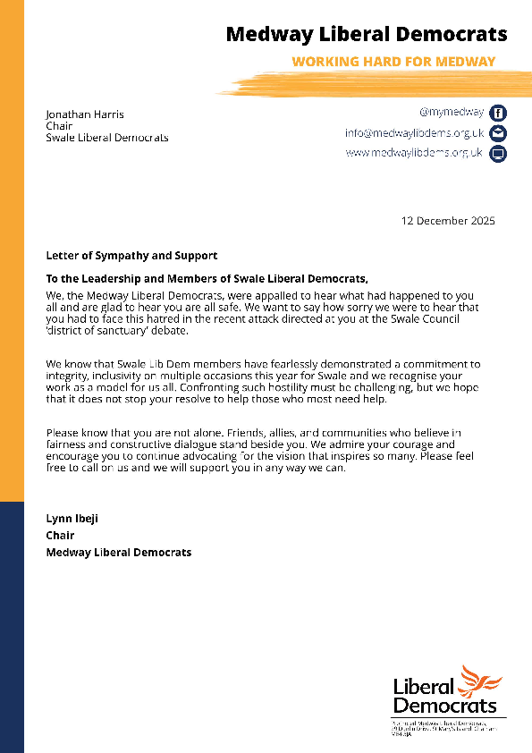 Our letter to Swale Liberal Democrats