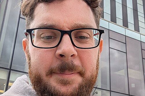 Alex Lock outside Corby Cube