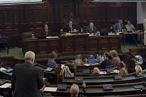 Councillor and a Lib Dem Group Leader Roger Harmer speaking at the Full Council 