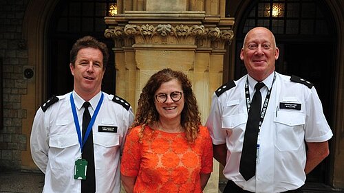 Cllr Connie Hersch with the local police. 