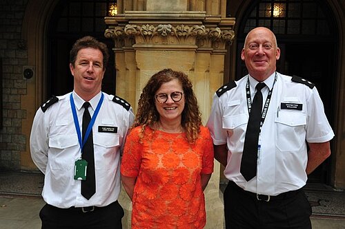 Cllr Connie Hersch with the local police. 