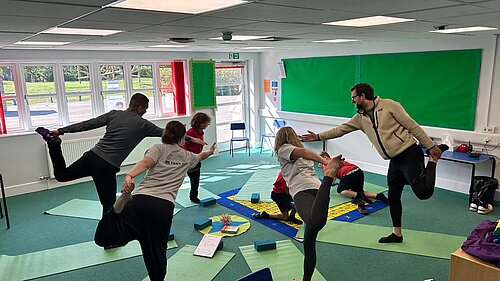 Freddie with during the yoga session at Watlington Primary School
