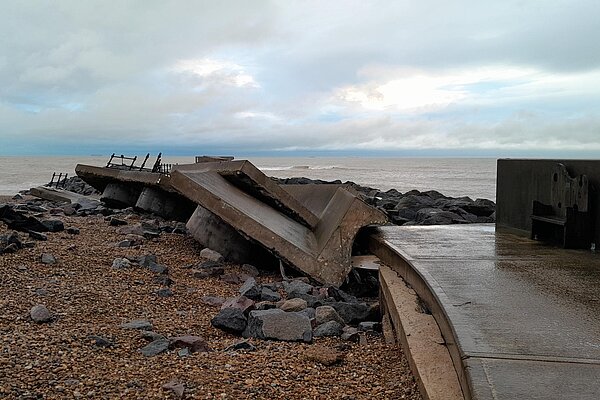 Storm damage on seafront