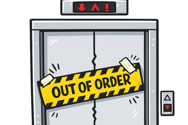 Cartoon image of a broken lift.