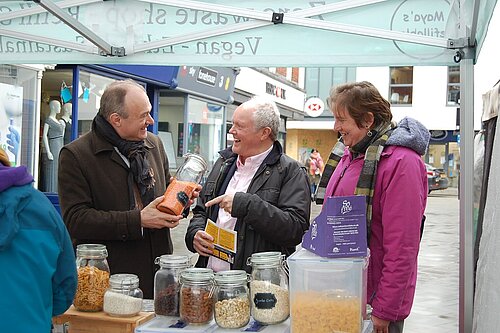 Ed Davey, Clive Jones and WBC Councilors shopping in Wokingham market