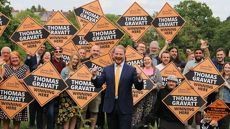 Thomas Gravatt with a group of Liberal Democrat supporters