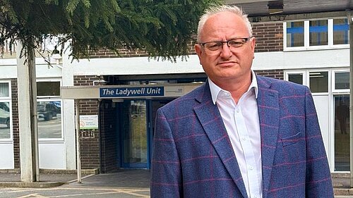 Ian Roome MP outside Maternity Services at North Devon District Hospital