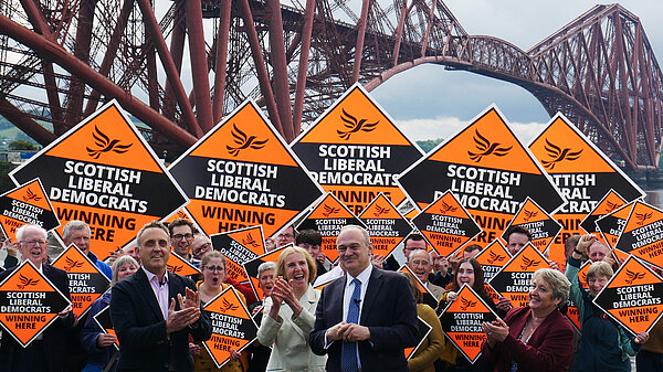 Alex Cole-Hamilton, Ed Davey, Susan Murray, Christine Jardine and activists