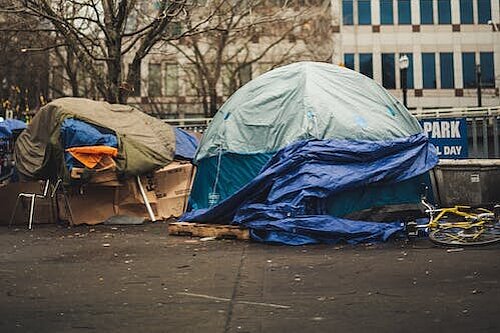 Tents outside estate