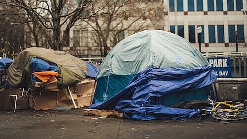 Tents outside estate